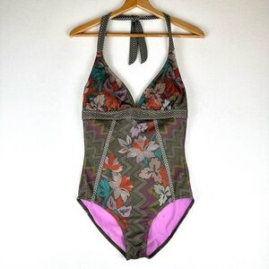 Prana Lahari Mixed Print Halter One-Piece Swimsuit Pool Beach Vacation